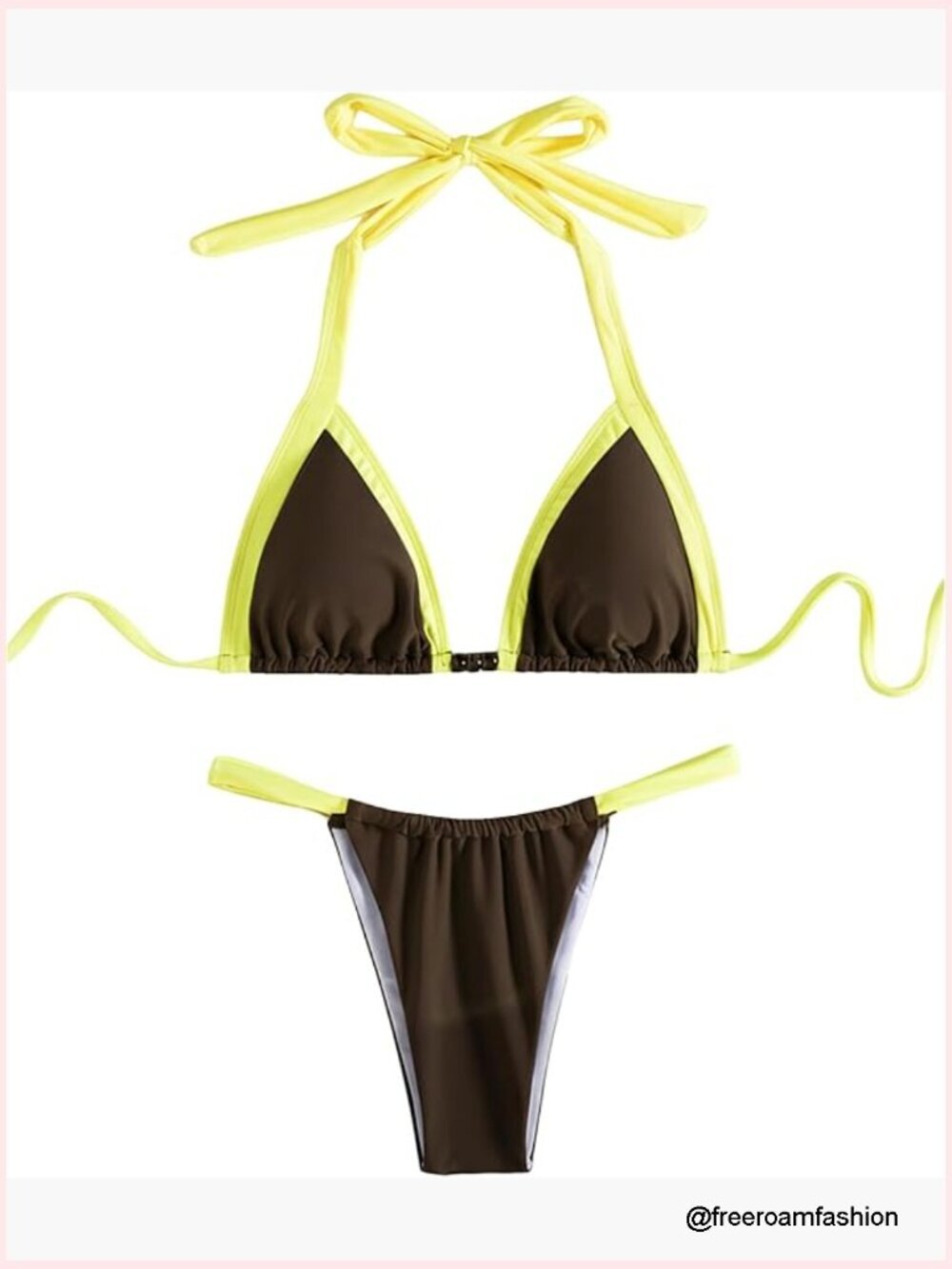 Women's Halter Triangle Bikini Set with Beaded Detail and Contrast Trim